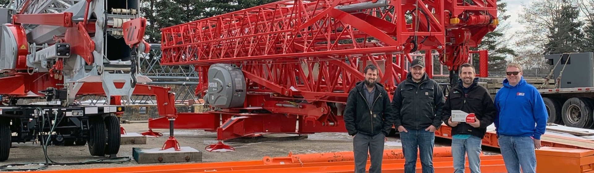 All State’s team (from left to right): Tony Disselkoen, shop manager; Josh Landaal, dispatch; Justin Koert, owner; Joe Novak, owner. New-Potain-self-erecting-crane-dealer-in-Michigan-1.jpg