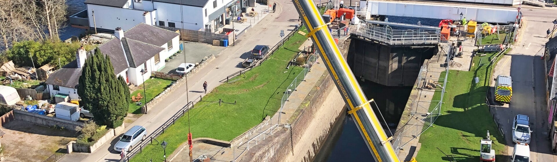 Using a 42 m main boom with 80 t of counterweight, Stoddart’s GMK5250L lifts 22 t within a 24 m radius to replace canal gates on the Caledonian Canal in Scotland. Grove-GMK5250L-navigates-tight-roads-and-hills-with-ease-for-Highlands-based-Stoddart-Crane-Hire-1.jpg