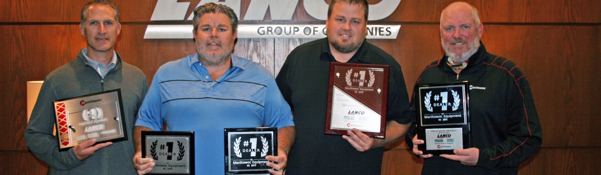 From left: The award was presented to Jack Wepfer, VP Finance, Lanco; Brian Lynch, General Manager, Walter Payton Power Equipment and Mi-Jack Canada; Patrick Lanigan, Director, Lanco; David Hull, General Manager – North America, Manitowoc. Not pictured: Robert Johnson, President, Western Pacific Crane & Equipment, LLC; Randy DeFosse, General Manager, Western Pacific Crane & Equipment, LLC Manitowoc-awards-Lanco-Group-of-Companies-as-Top-Dealer-of-the-Year.jpg