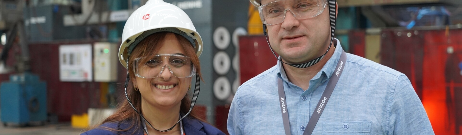 Nino Giorgadze (left) and Valeriane Simonia (right), co-founders of E-Buildway, pictured at the Manitowoc factory in Zhangjiagang, China Potain-partners-E-Buildway-for-Georgia-to-extend-reach-across-Central-Asia.jpg
