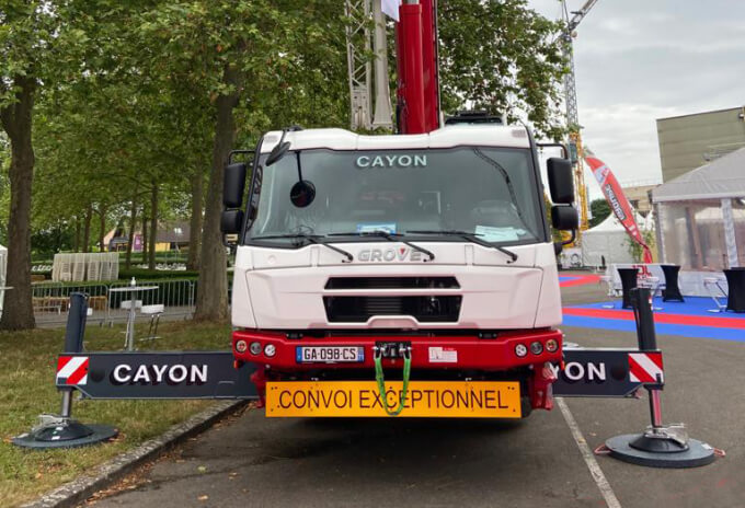 One of Groupe Cayon’s new GMK3060L-1 cranes at JDL Expo 2021 in France. Three-Grove-GMK3060L-1-and-one-GMK5150L-1-for-Cayon-2.jpg