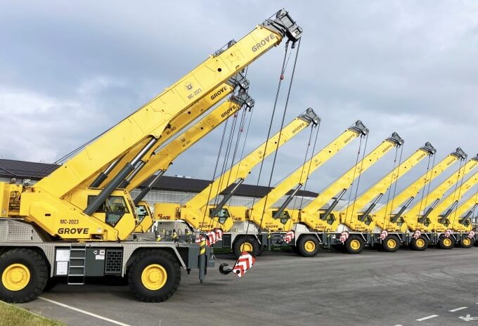A fleet of newly delivered Grove RT540E rough-terrain cranes ready for deployment at Chittagong Port, supporting Bangladesh’s expanding export sector through local dealer ETL. Major-Grove-crane-delivery-to-Bangladesh-supports-growing-export-demand-at-Chittagong-Port-1.jpg