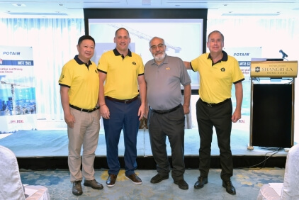 Celebrating the appointment of NFT Hong Kong as Potain dealer for Hong Kong. Left to right: Brian Wang, Manitowoc; Aaron Ravenscroft, Manitowoc; Nabil Al Zahlawi, NFT; Jean-Francois Amet, Manitowoc. NFT-Hong-Kong-hosts-gala-event-to-celebrate-appointment-as-local-Potain-dealer-01.jpg