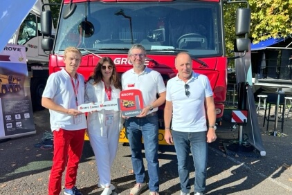 Left to right: Dylan Fenard, ALM; Sandrine Fenard, ALM; Erwann Maillot, Manitowoc; Olivier Regis, Manitowoc. Another-GMK3060L-1-joins-ALMs-100-percent-Grove-fleet_01.jpeg